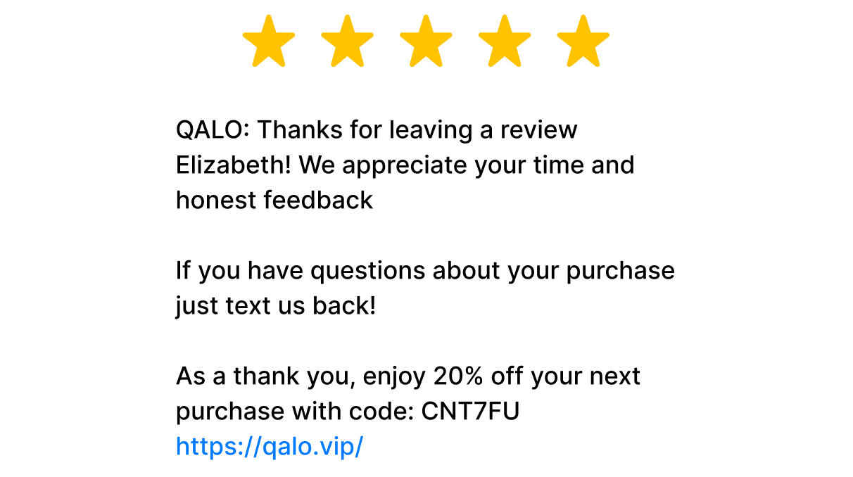 QALO- collect product reviews SMS example