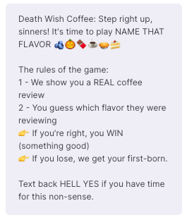 Death Wish Coffee Interactive SMS Campaign