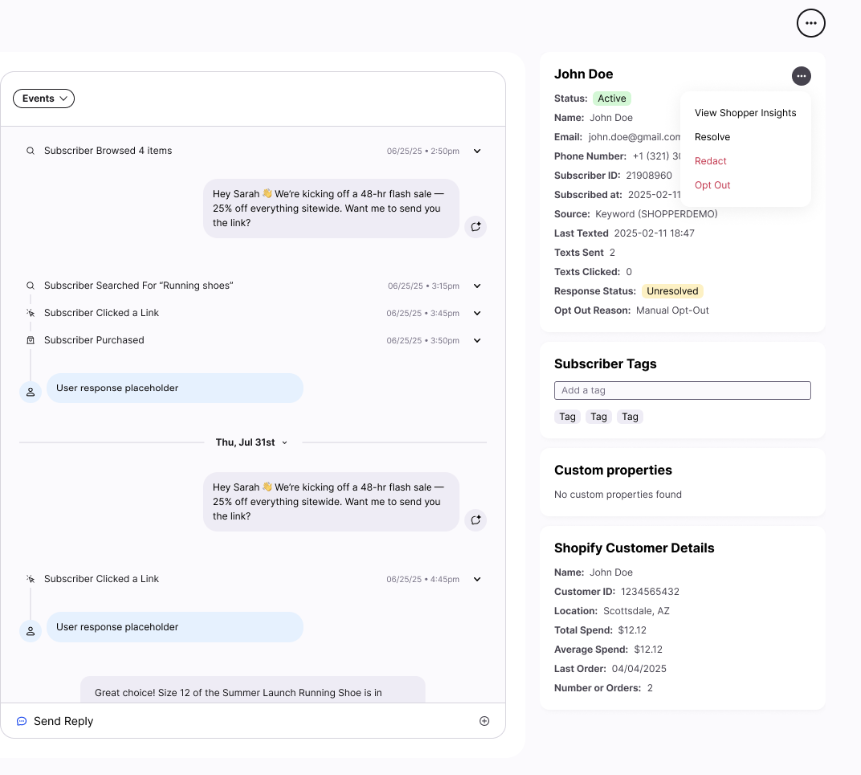 Sub profile timeline